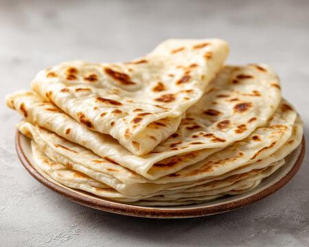 Minimalist flat lay of rumali roti quarters with subtle steam on clean neutral backdrop