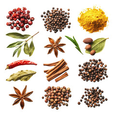 A Colorful Array of Aromatic Spices and Herbs for Culinary Delights on transparent background