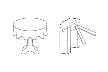 Vector illustration of a table and turnstile isolated on a white background simple design