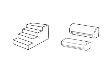 Line drawing illustration of staircase and air conditioning units for interior design concepts