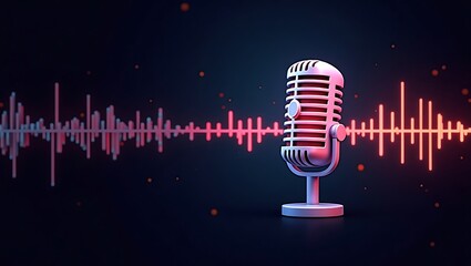 Vintage microphone with audio wave background for podcasting and voice recording