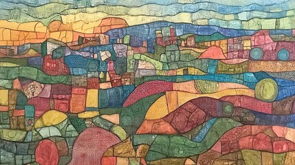 Obraz premium Colorful abstract landscape design with textured patterns.