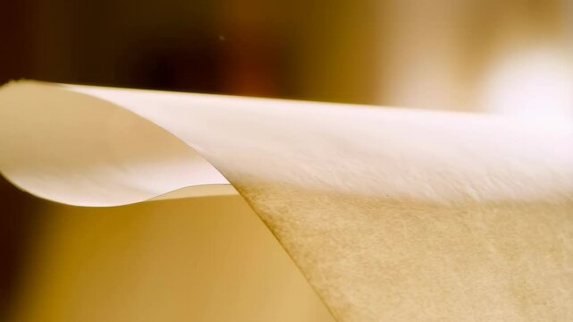 Close-up footage of translucent parchment paper with soft light and subtle textures, creating an abstract aesthetic.