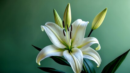 Fototapeta premium Elegant white lily against a serene green background