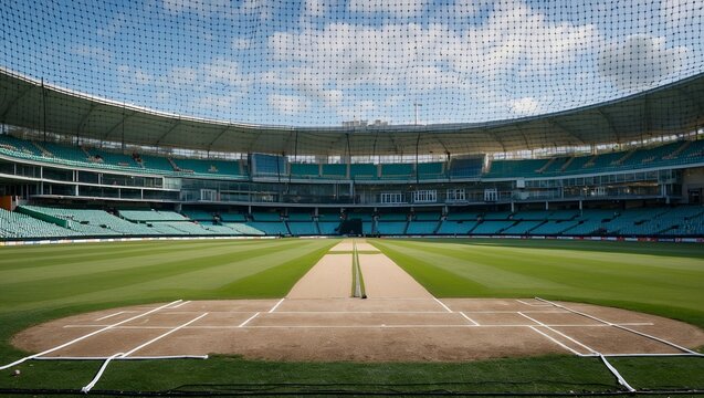 Empty cricket pitch prepared for net practice
