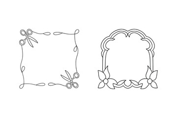 Elegant black and white frame designs with scissors and floral decorative elements