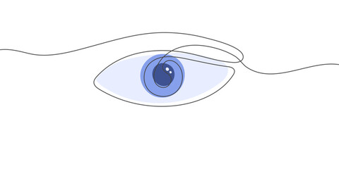 Blue Eye one line. Abstract human eye countrour line. Vector illustration