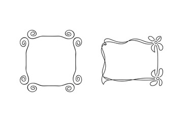 Two decorative black and white frame outlines with floral and swirl ornamentation