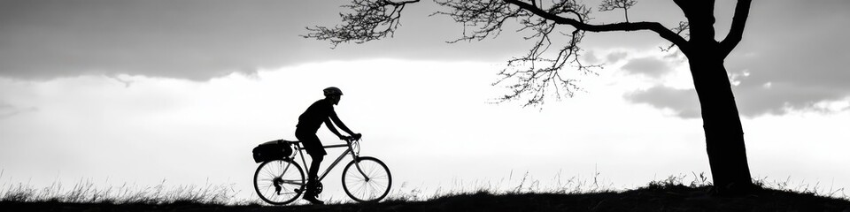 Obraz premium Dynamic Silhouette of a Bicyclist on a Thrilling Journey with Wheels and Gear