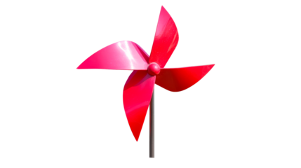Vivid crimson pinwheel toy outdoor decor, cut out transparent