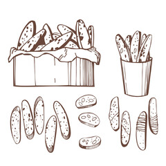  Hand-drawn biscotti set. Vector sketch illustration