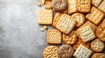 Assorted Crackers and Biscuits on Rustic Background