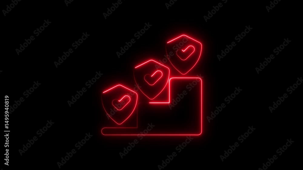 Aufkleber neon illuminated progress of security protection achieving success with checkmarks