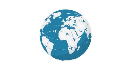 Fototapeta premium Traveling the World Airplane Routes on Globe Illustration