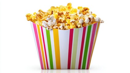 Delicious Buttery Popcorn in Colorful Striped Box Ready for Movie Night
