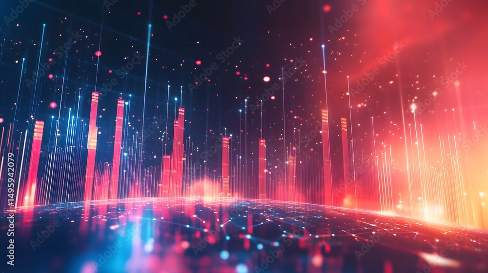 Aufkleber abstract digital landscape with glowing lines and particles in a futuristic environment