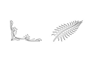 Elegant black and white floral corner and leaf vector designs on a white background