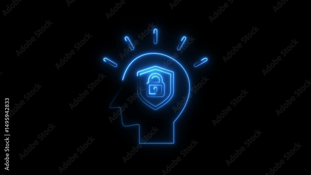 Poster illuminated brain illustrating data protection and intellectual property security concept