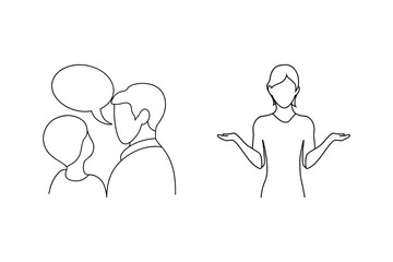 Simple black and white illustration of communication and indecision in a casual setting