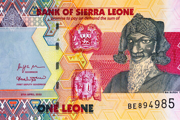 Obraz premium Banknote 1 Leone 2022, Sierra Leone with the image of Bai Bure. Money of Sierra Leone