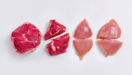 Fototapeta premium Fresh Beef and Chicken Meat Cuts Ready for Cooking Recipe Ingredients