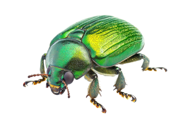 Green bug with yellow stripes on its back