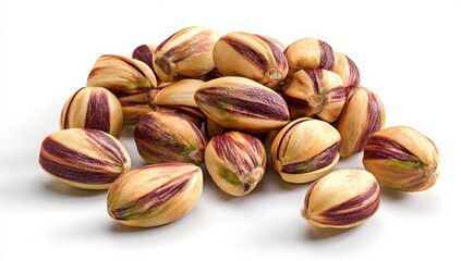 A Pile of Fresh Roasted Pistachios Nuts Isolated on White Background Healthy Snack Food