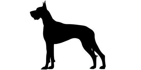 Alert cropped-eared dog silhouette standing tall in strong graphic design
