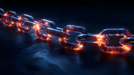 Secure blockchain network represented as a glowing digital chain