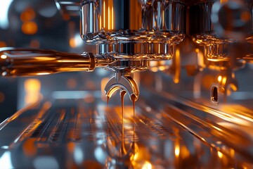 Barista pulling a perfect espresso shot on a shiny machine