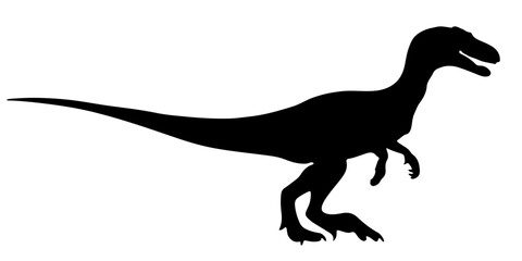 Naklejka premium Running velociraptor silhouette with sharp claws and long tail 