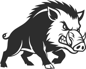 Wild boar icon in the form of a logo in black color, angry or furious wild boar.