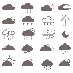 clouds icons set different style and forms