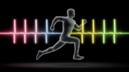Neon Wireframe Runner with Vibrant Heartbeat Wave