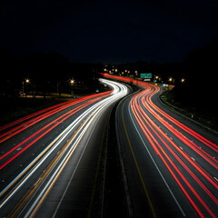 Night Highway Traffic Lights Trails