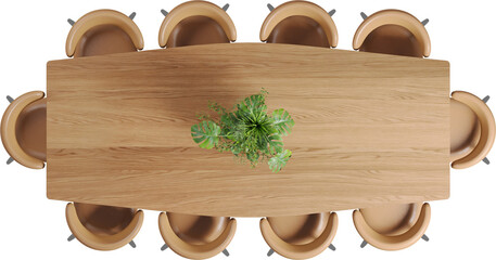 Top view of wooden dining table with chairs	