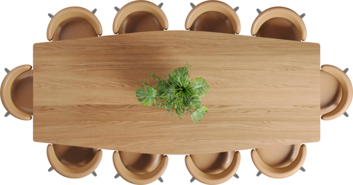 Top view of wooden dining table with chairs	