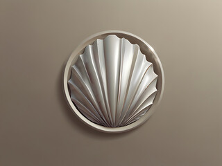 A decorative shell-shaped element in metallic finish, mounted against a neutral wall, showcasing intricate detailing and elegance.
