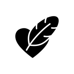 Feather on Heart Icon Symbolizing Soft Care and Love
