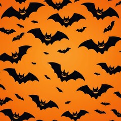 Naklejka premium Black Bats Flying Over Orange Background for Halloween Decorations