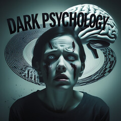A woman with a distressed expression is portrayed with dark, eerie visuals, emphasizing themes of dark psychology and mental struggle.