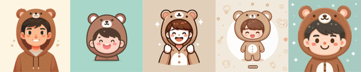 vector sheett of young men dressed as bears