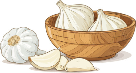 Fresh Garlic Cloves in a Bowl White Background Vector Design