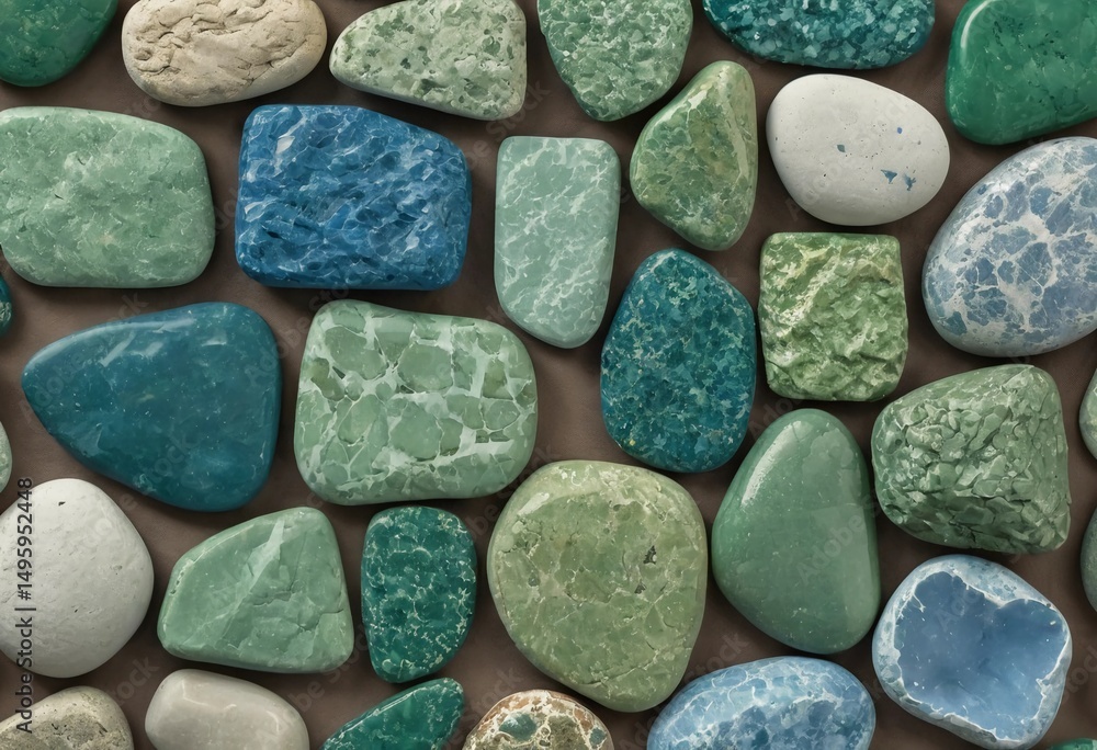 Poster a captivating array of amazonite stones presents a stunning spectrum of bluish green shades and uniq