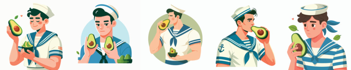 vector sheet of sailors eating avocado