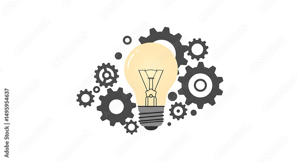 Poster light bulb with gears illustrating idea generation process