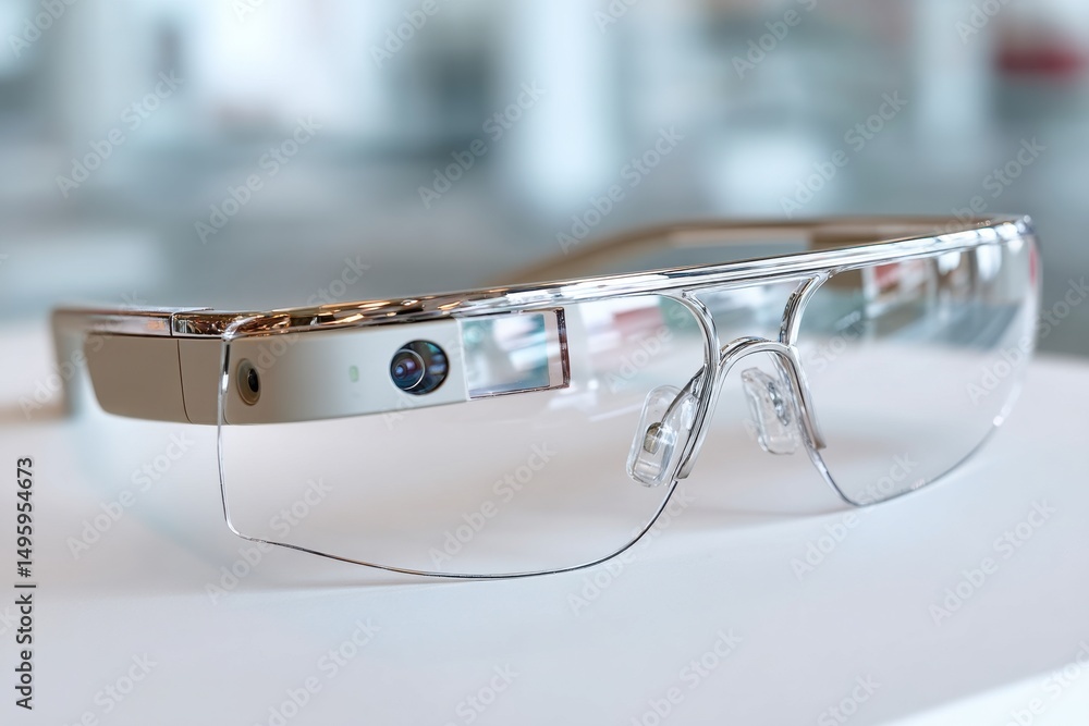 Poster close-up of augmented reality glasses, showcasing the advanced technology, innovative design and pot