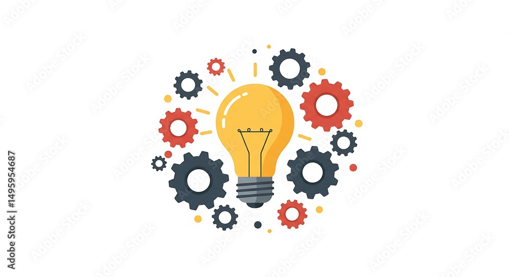 Poster bright idea concept lightbulb with gears rotating around