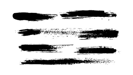 Vector black watercolor grunge stains and lines set, Collection of black paint brush strokes on isolated white background.