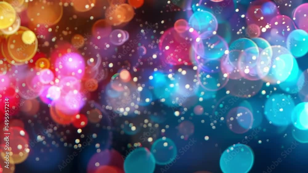 Poster vibrant bokeh lights creating colorful abstract background with soft focus. concept of festive ambia